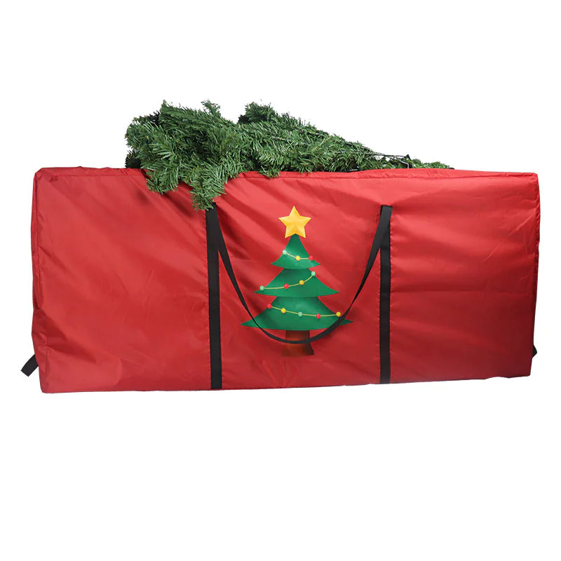 Velaflare red Christmas tree storage bag with decorative tree print.