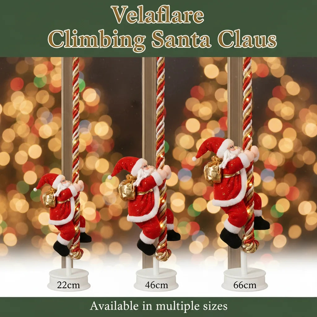 Promotional banner showing Velaflare Climbing Santa in multiple sizes.