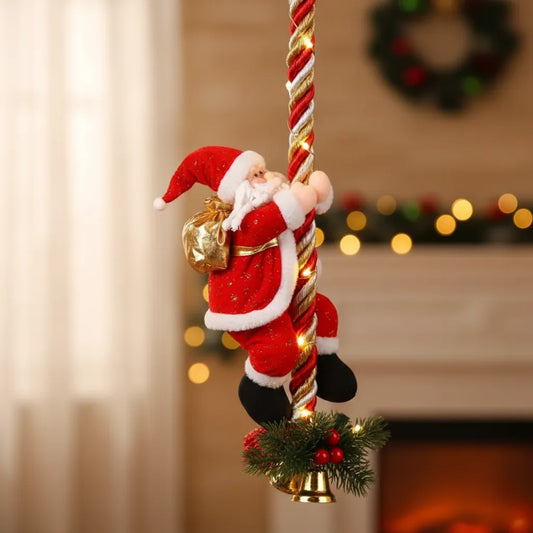 Velaflare rope-climbing Santa Claus with gift sack climbing rope decoration.